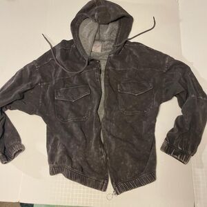 Women's Grey Grunge zip up cropped Hoodie